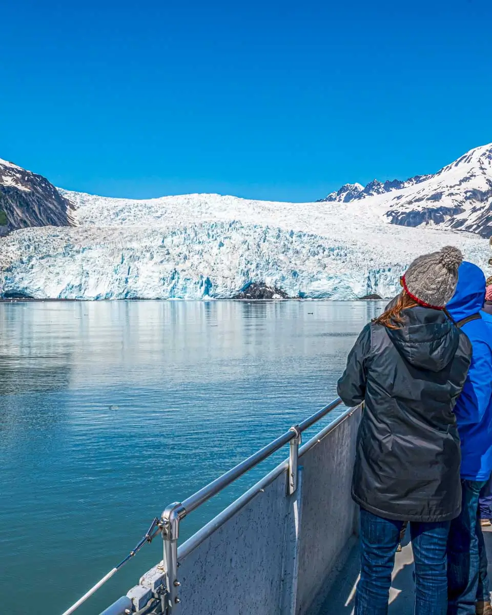 Aialik Glacier in Kenai Fjords National Park seen on a cruise from Seward Alaska