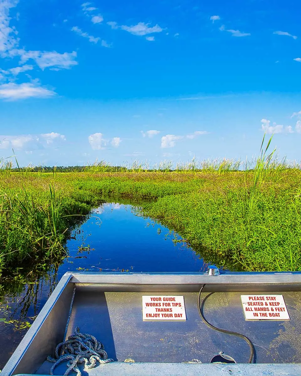 An airboat passing through Everglades on a tour from Miami, Florida