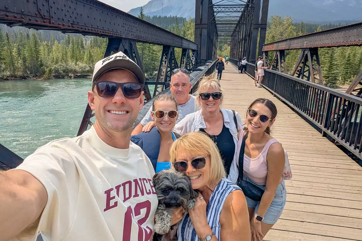 Bailey, Daniel, and family on the Canmore Engine Bridge in Canmore, Alberta, Canada 2