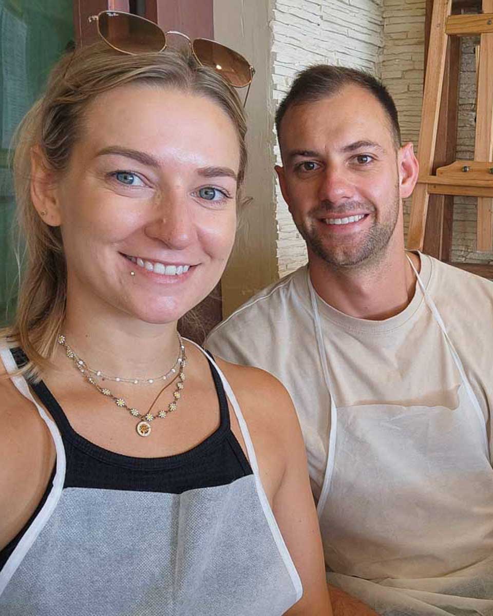 Bailey-and-Daniel-at-a-cooking-class-in Thessaloniki Greece