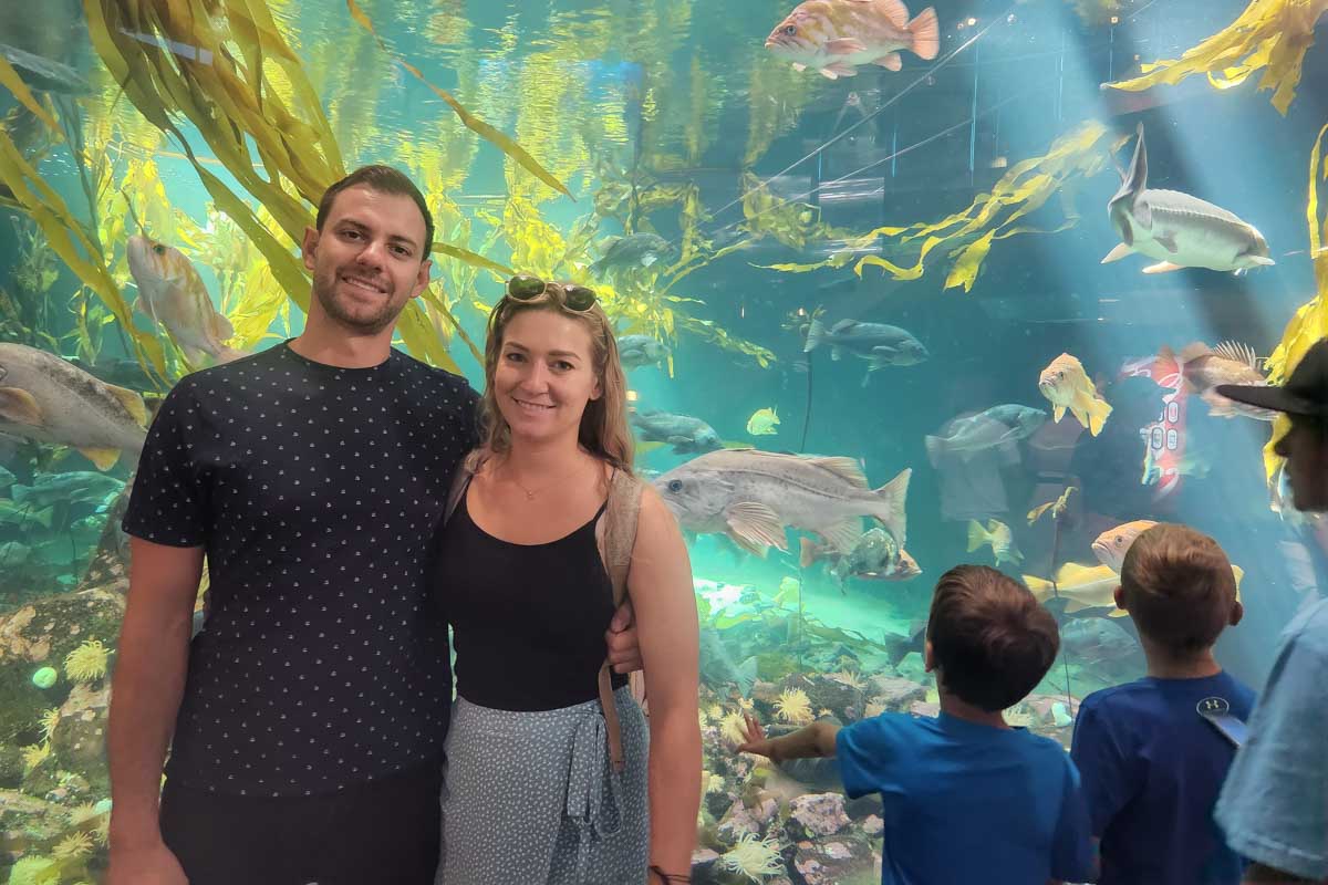 Bailey-and-Daniel-pose-for-a-photo-at-the-Virginia Beach Aquarium, Virginia Beach, Virginia