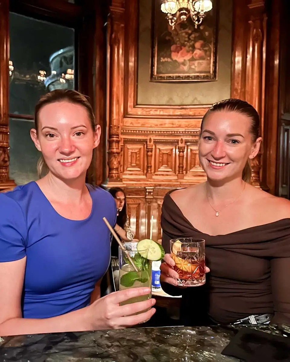 Bailey and her friend at the Bar George in Montreal, Quebec