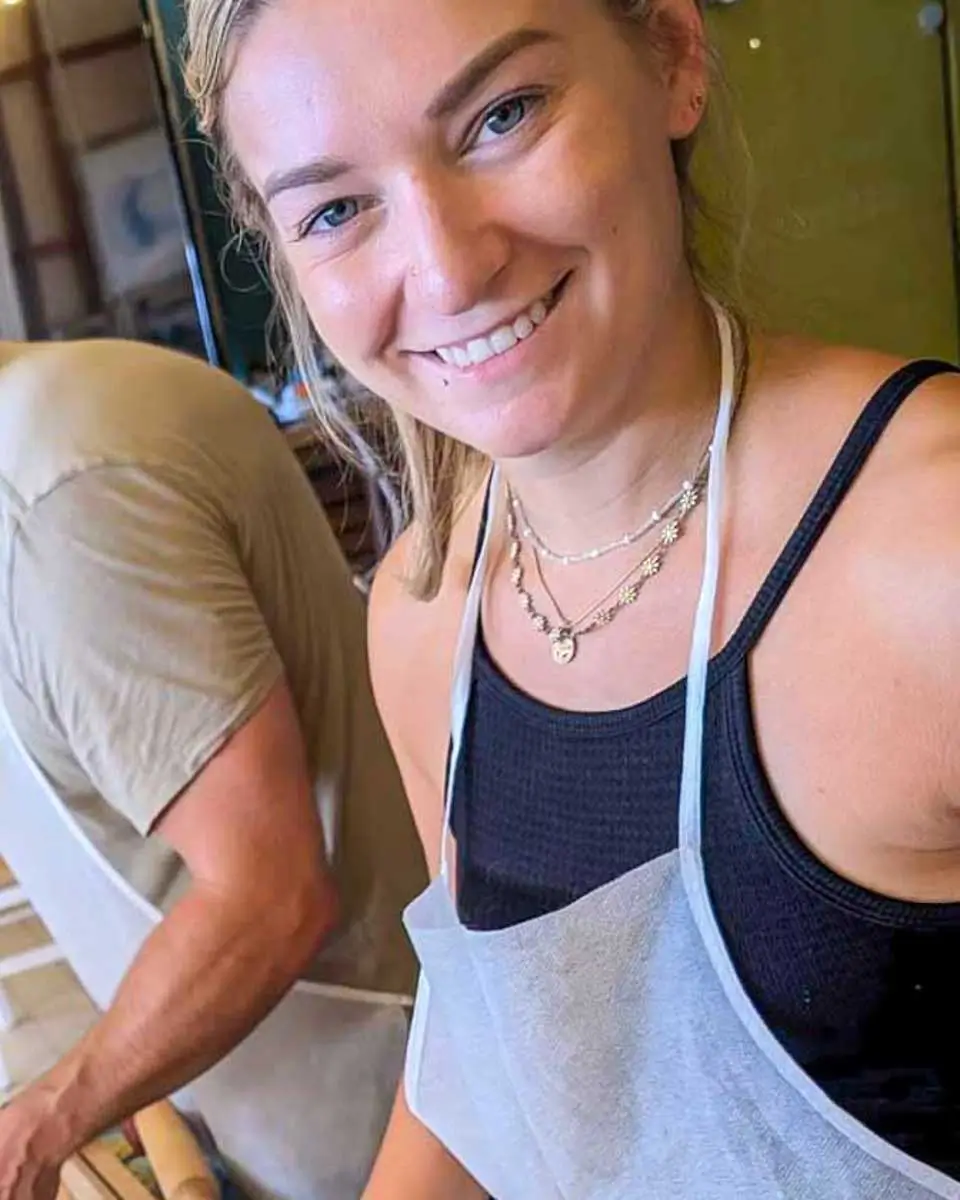 Bailey at a bagel making class in Montreal, Quebec