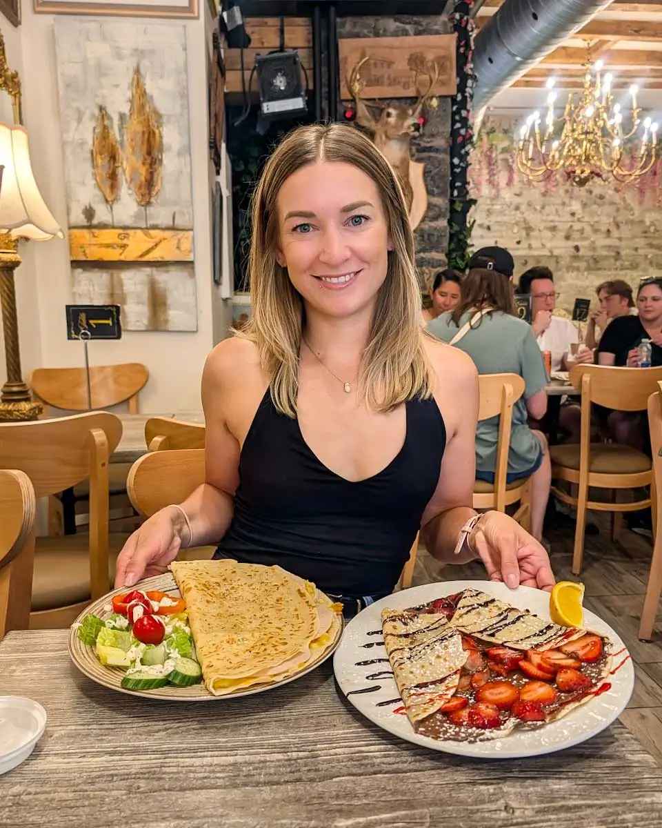 Bailey at the Crêperie Maison Bagatelle in Montreal, Quebec