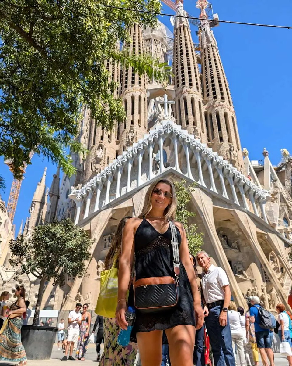 Bailey in front of Sagrada Familia in Barcelona Spain