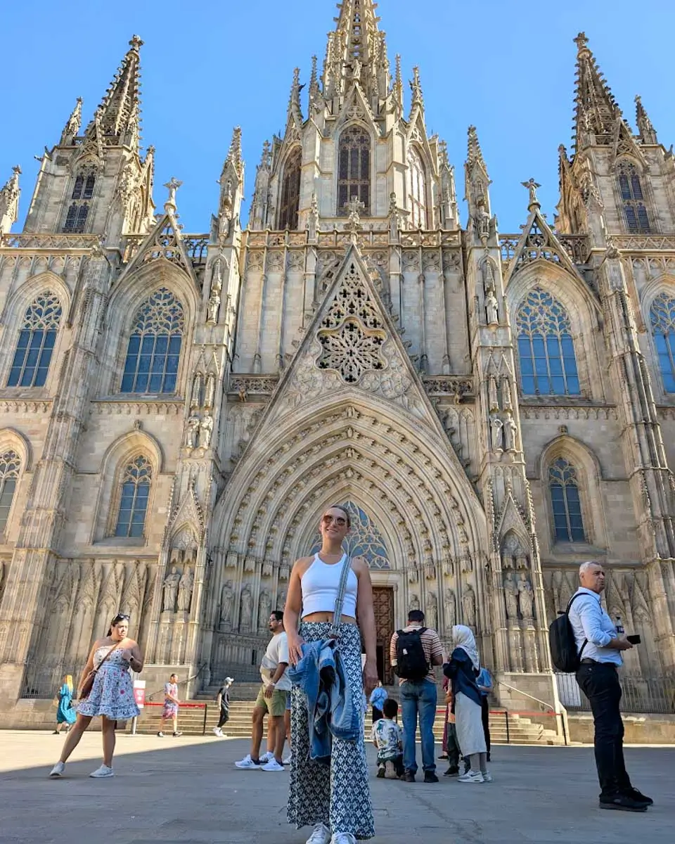 Bailey poses for a photo at the Barcelona Cathedral in Gothic Quarter