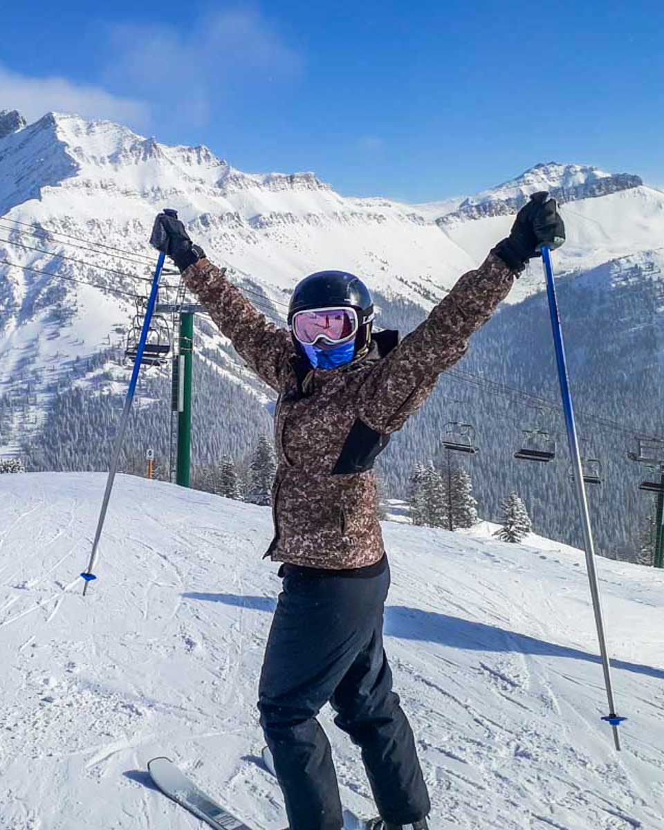 Bailey poses for a photo skiing at Lake Louise Ski Resort