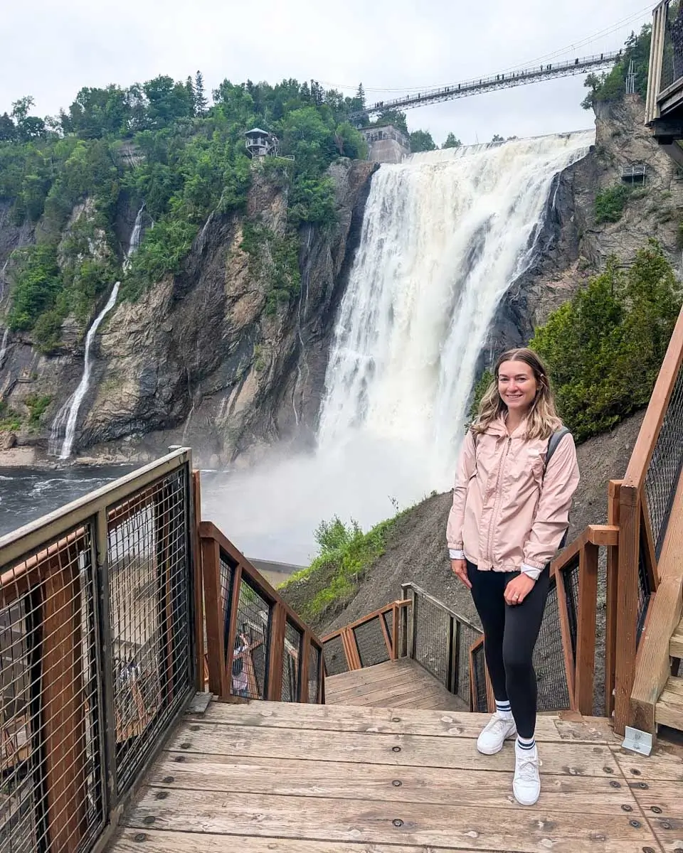 Bailey posing at Montmorency Falls in Quebec