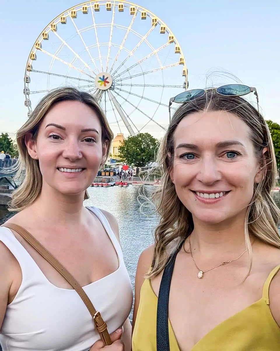 Bailey taking a selfie with her friend in Old Port, Montreal