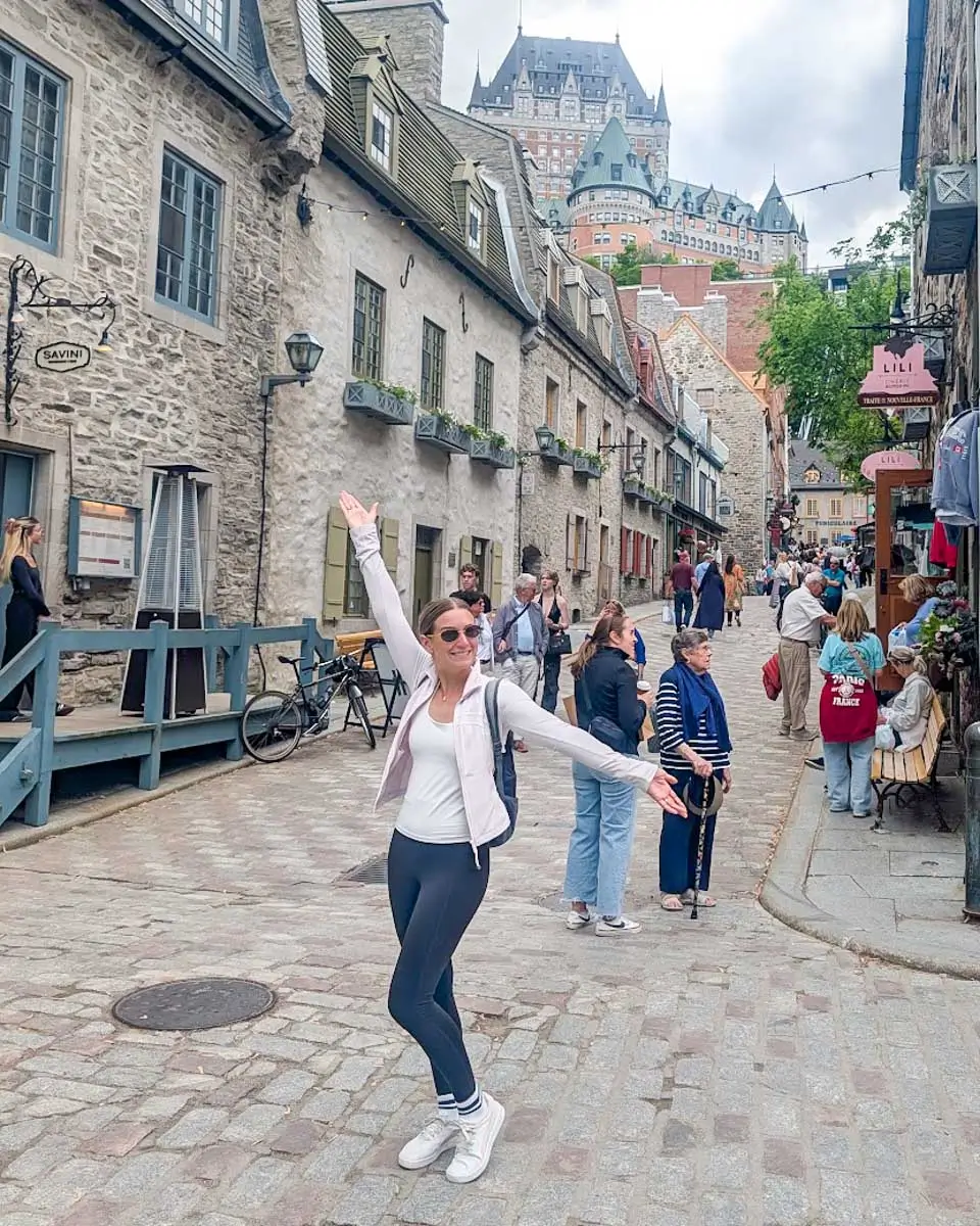 Baily posing for a photo at Old Quebec City walking tour