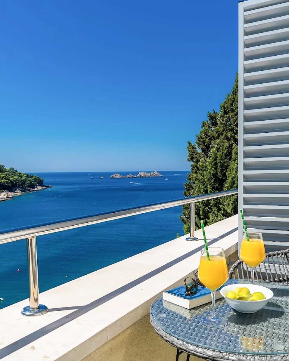 Balcony with a sea view at Art Hotel Dubrovnik