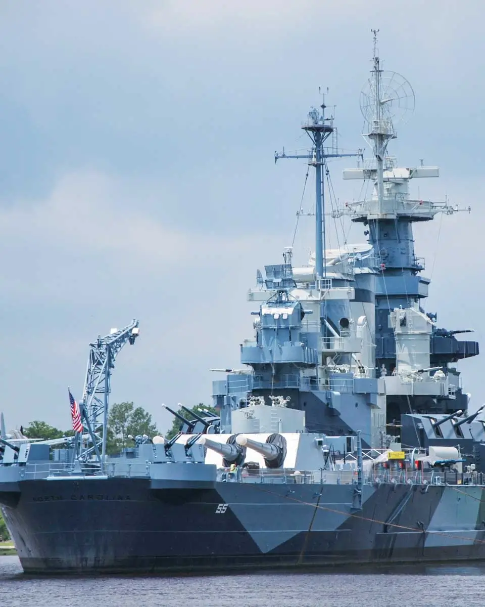 Battleship North Carolina seen on a cruise in Wilmington, North Carolina