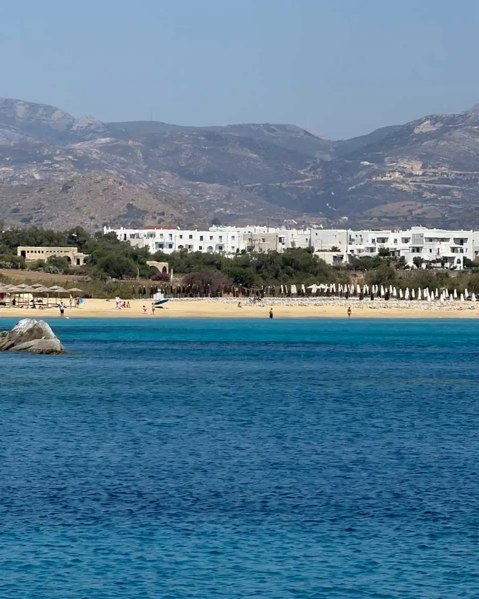 Beach seen on a catamaran cruise tour in Naxos, Greece