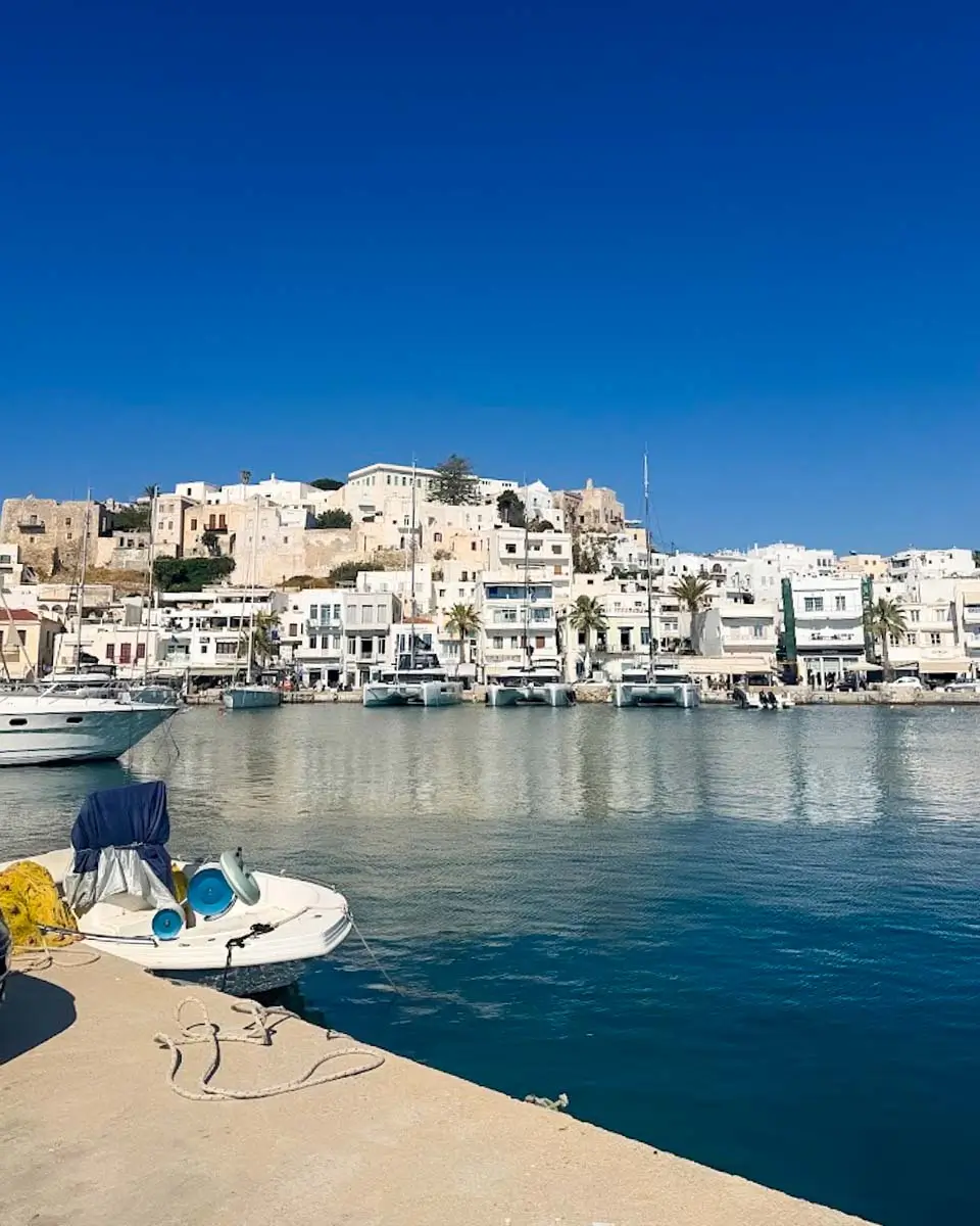 Boats standing at the port in Naxos, Greece