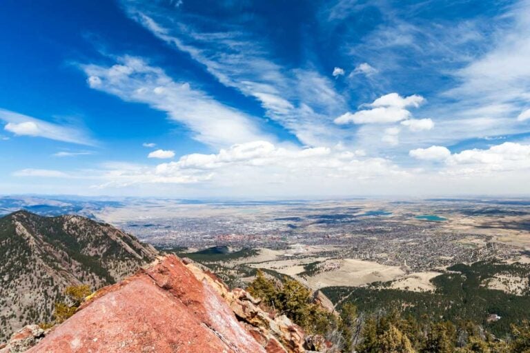 Boulder Colorado overhead view of downtown city landscape