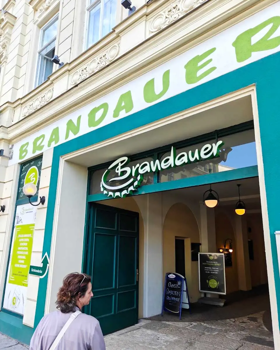 Entrance to Brandauer Schlossbräu restaurant in Vienna