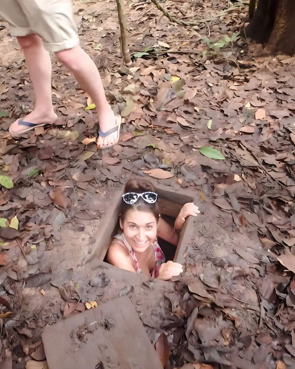 Brittni inside the Cu Chi Tunnel in Vietnam
