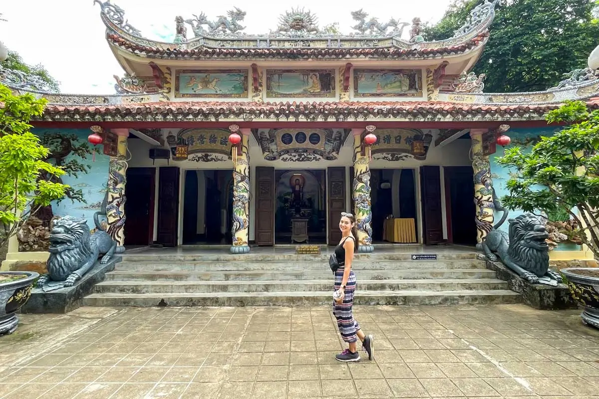 Brittni posing at the temple in Marble Mountains, Vietnam