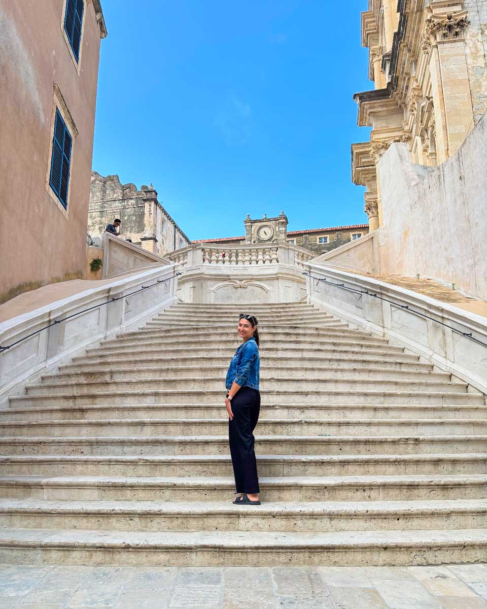 Brittni stands on the Jesuit Stairs in Dubrovnik, Croatia