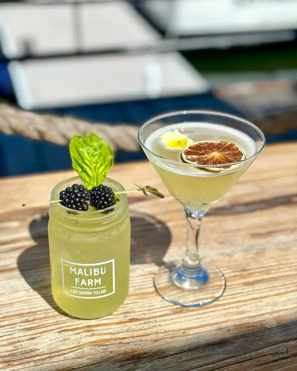 Cocktail and mocktail served at Malibu Farm Lido in Newport Beach