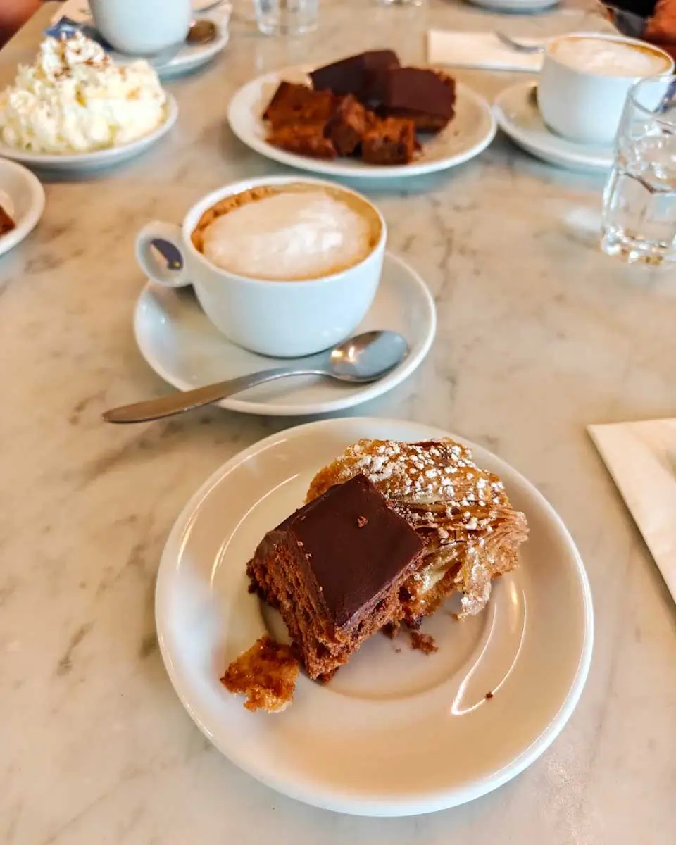Coffee and chocolate cake at a café in Vienna