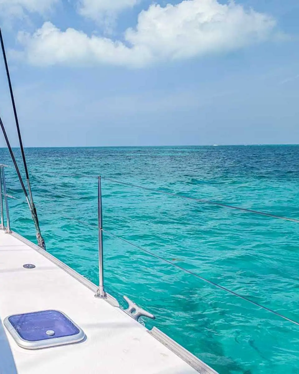 Crystal clear turquoise water seen in Paros on a catamaran cruise tour Naxos