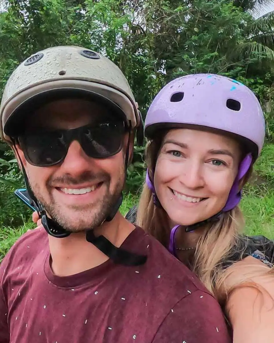 Daniel and Bailey taking a selfie on a triking tour in Cozumel, Mexico