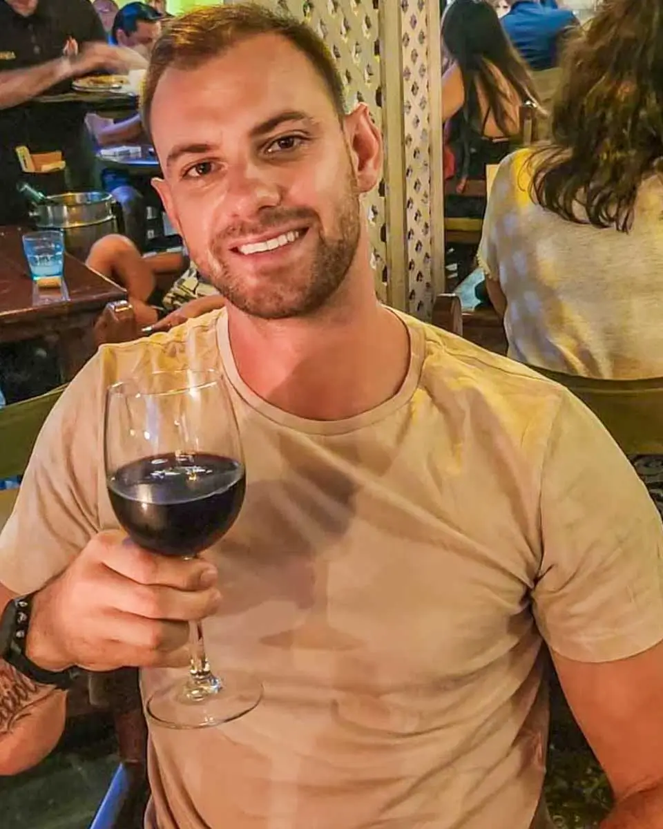 Daniel drinking wine at Barroom in Salerno, Italy