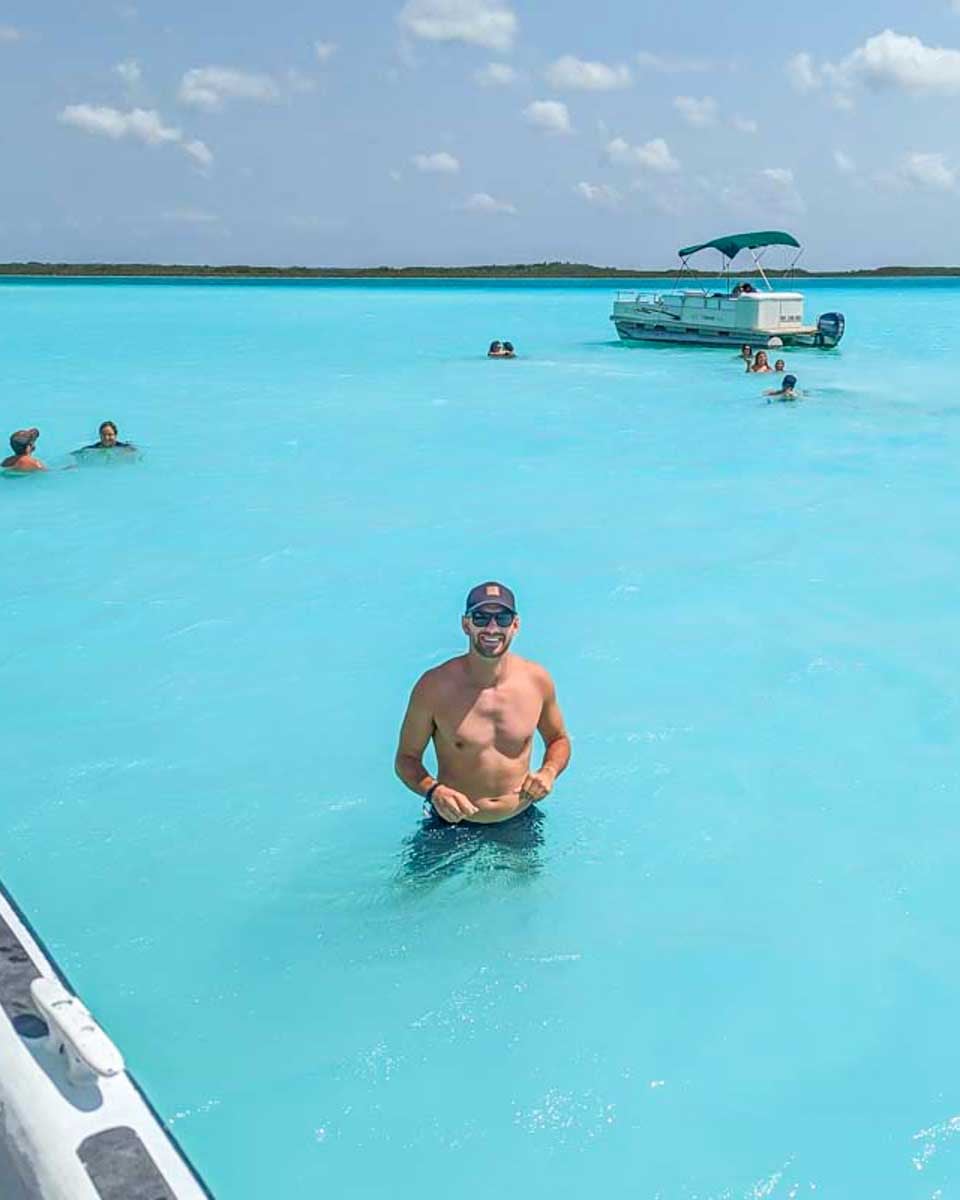 Daniel posing for a photo in Bacalar Lagoon