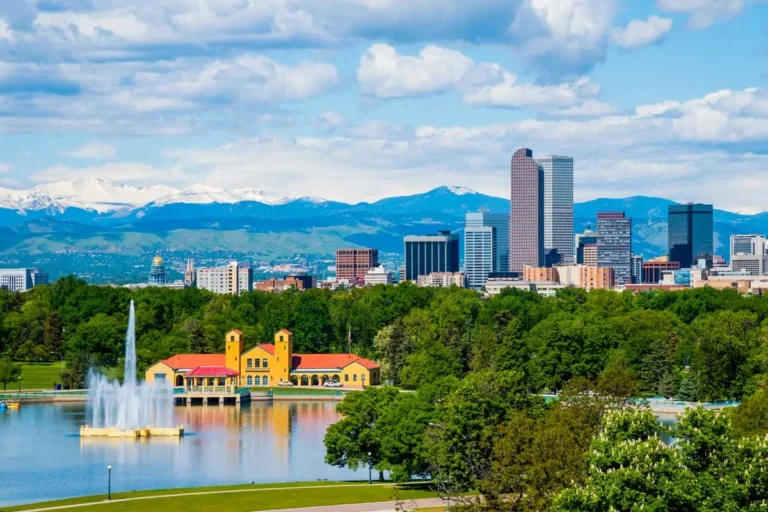 Denver Colorado skyline seen on a sunny day