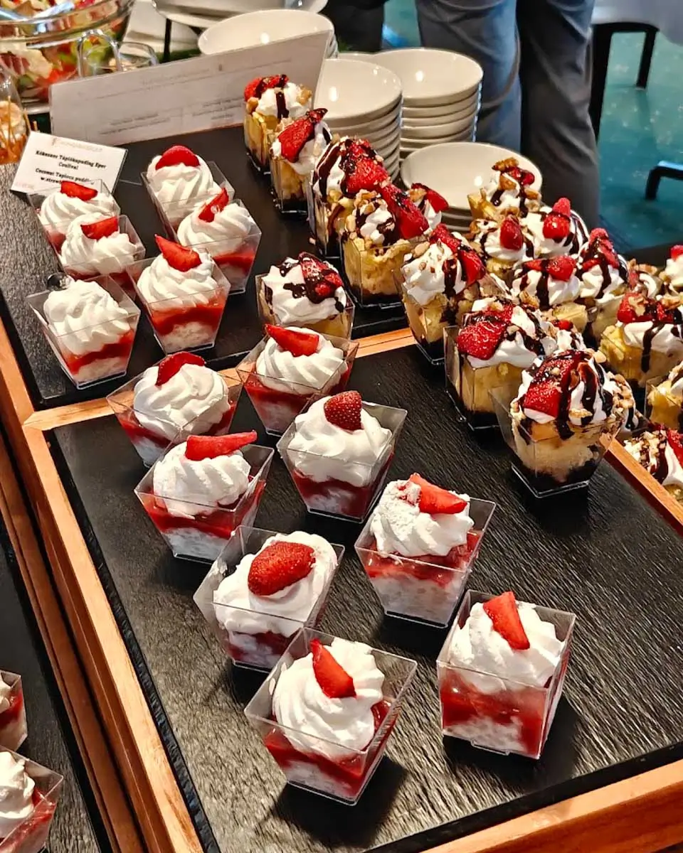 Selection of desserts served on a Danube River dinner cruise in Budapest