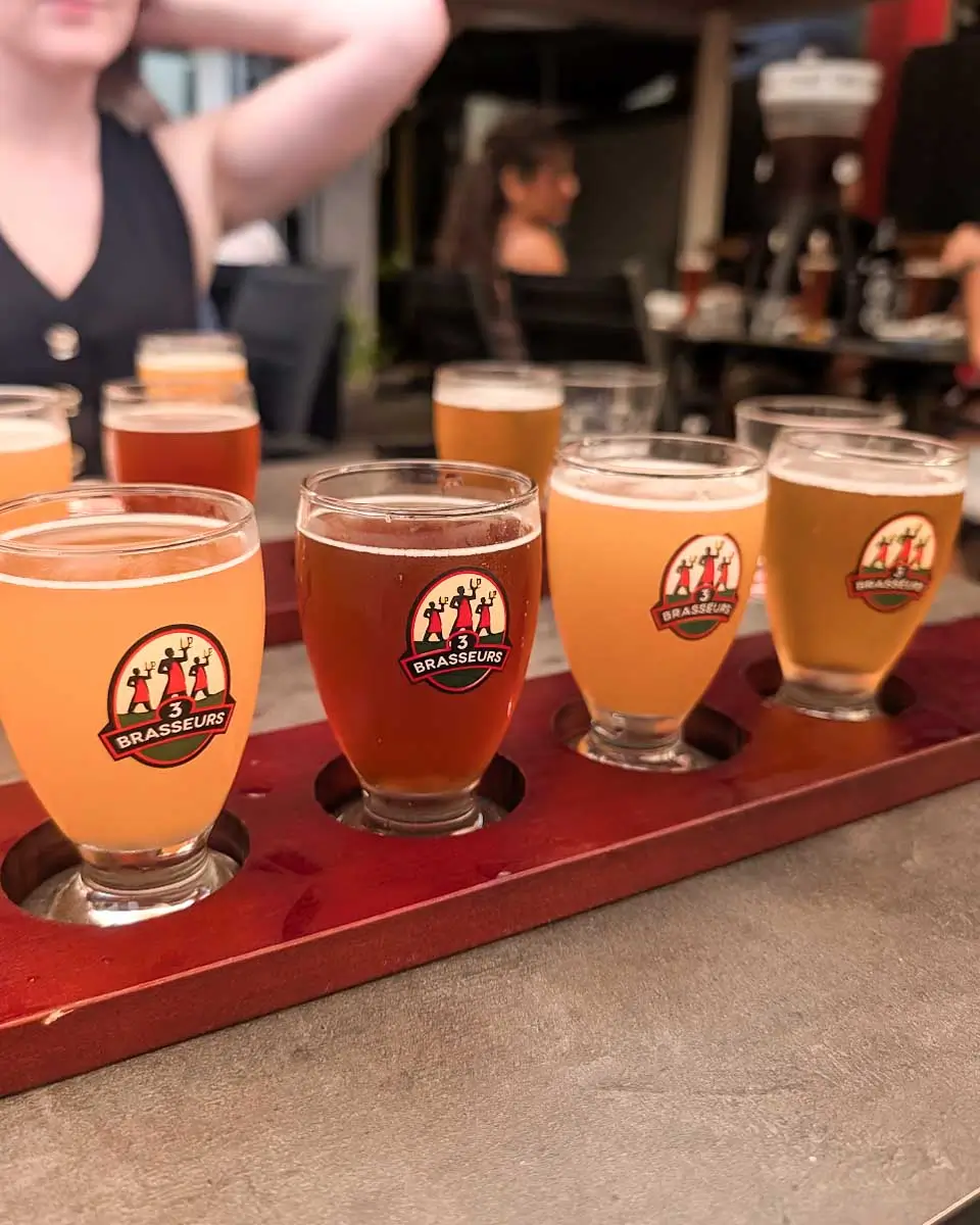 Different beers at the 3 Brasseurs Saint-Paul in Montreal, Quebec