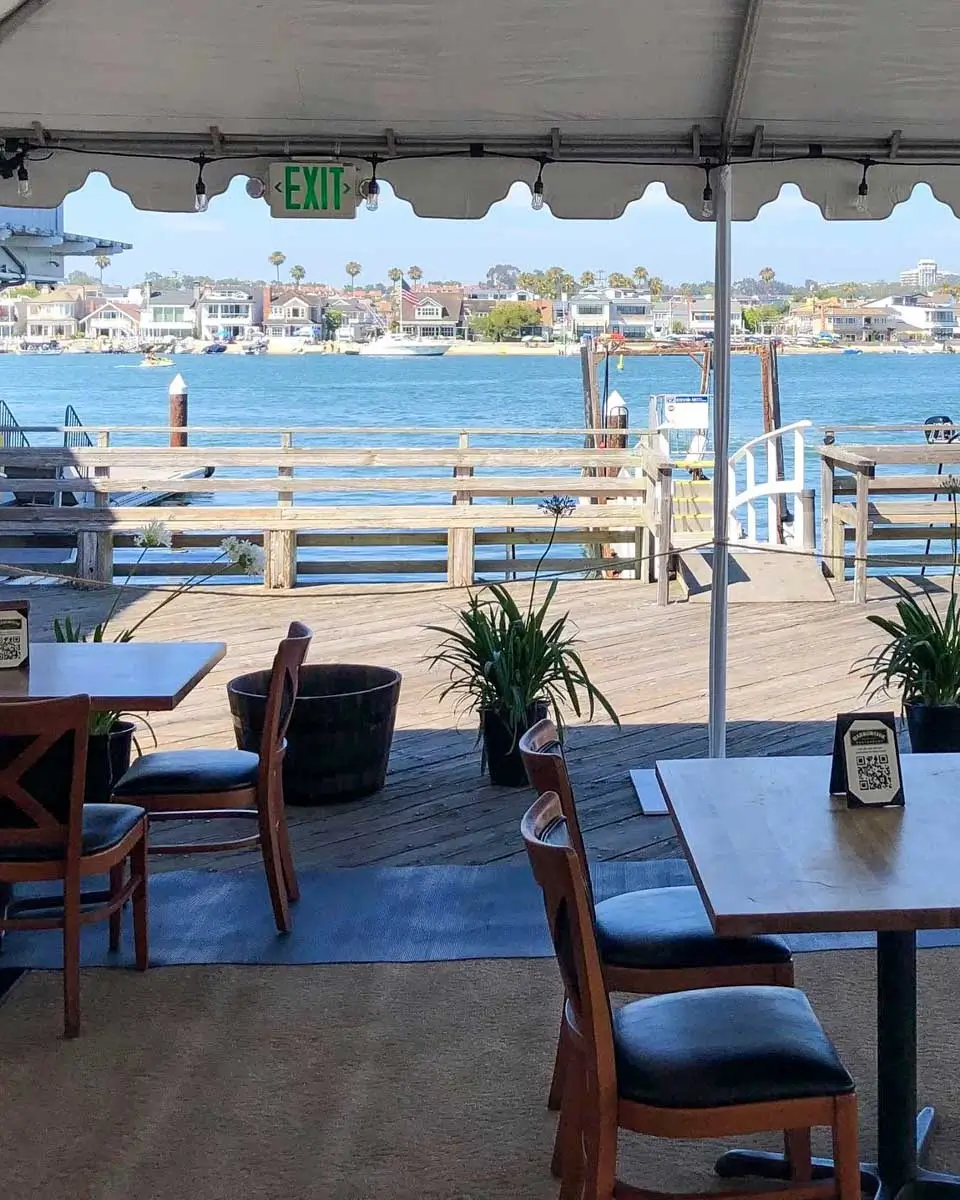 Dining area at Harborside Restaurant in Newport Beach