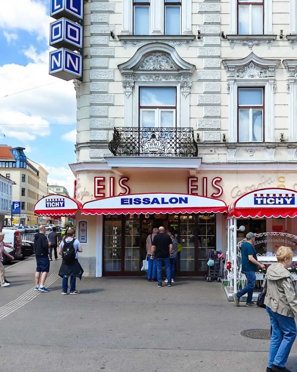 Exterior of Eissalon Tichy, a famous ice cream shop in Vienna