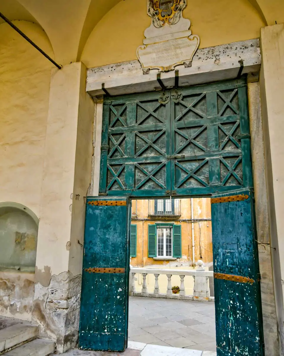 Exit door from the courtyard of the cathedral in the city of Salerno, Italy