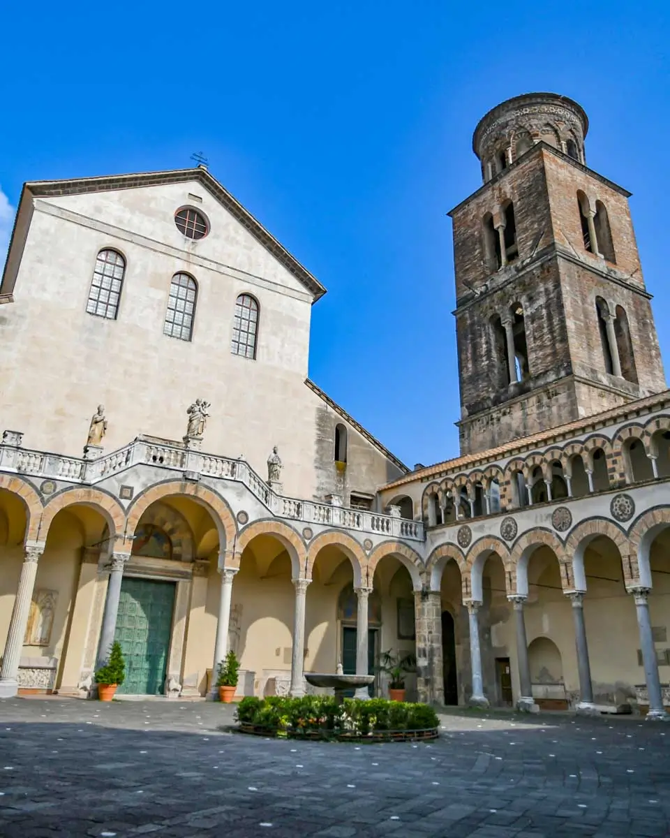 Facade of the cathedral in the city of Salerno, Italy