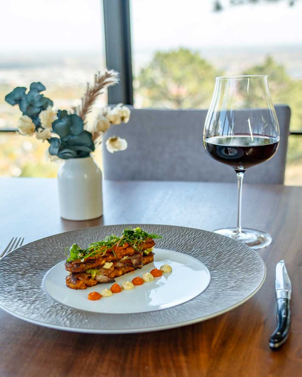 Food and wine served at Flagstaff House Restaurant in boulder