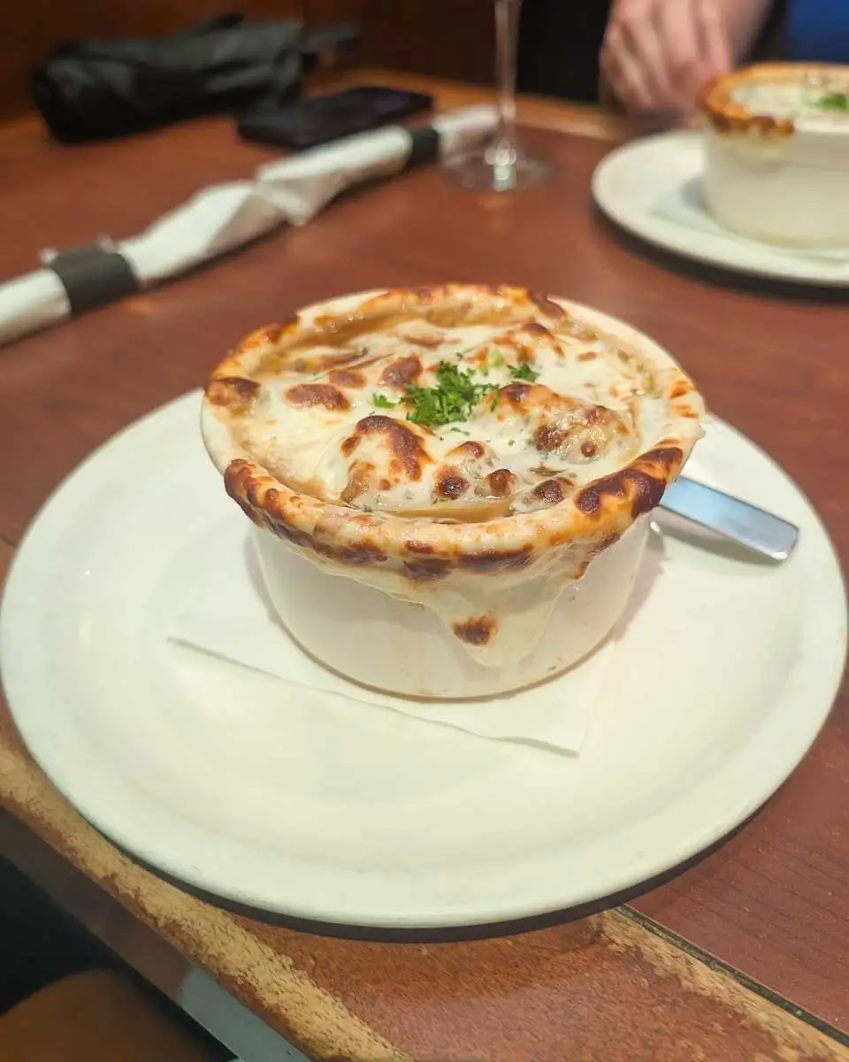 French onion soup at Pub L'Oncle Antoine in Quebec City