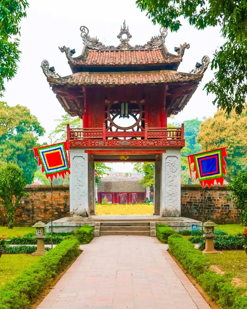 Front Pagoda of the Beautiful Unesco Temple of Literature, Hanoi in Vietnam