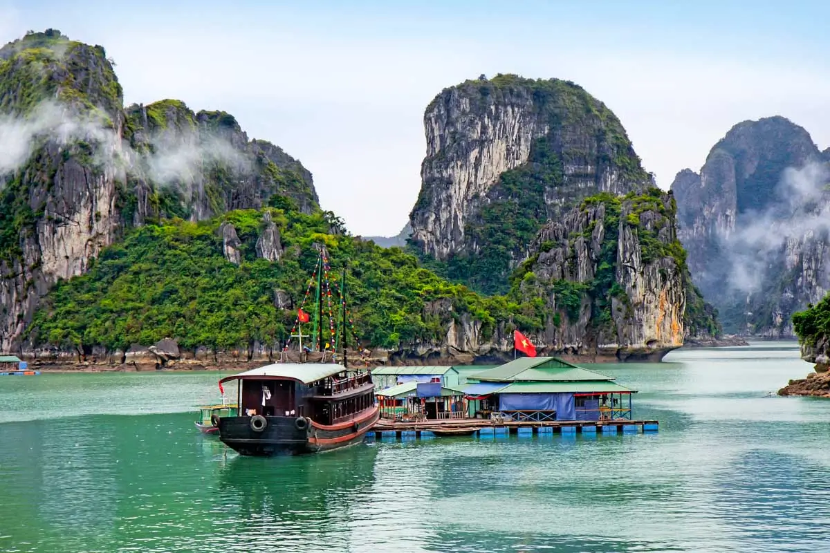 Halong Bay with boats in Vietnam