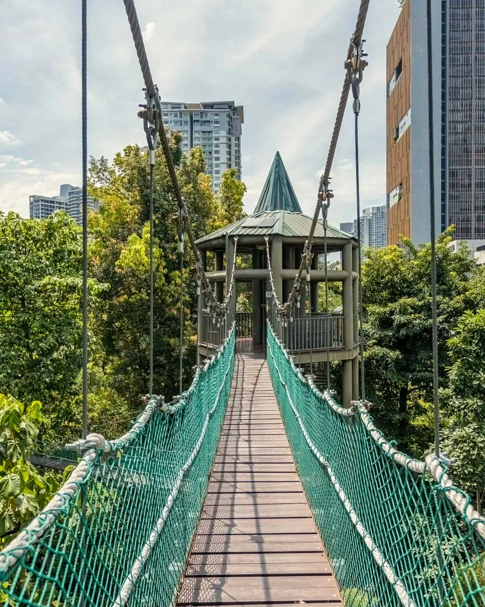 Hanging canopy foot bridge in the Kuala Lumpur Eco Park Forest in Kuala Lumpur Malaysia