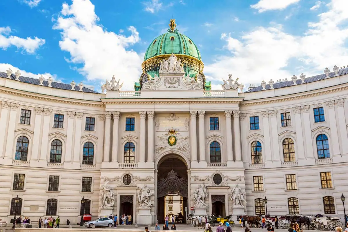 The grand façade of Hofburg Palace in Vienna, Austria