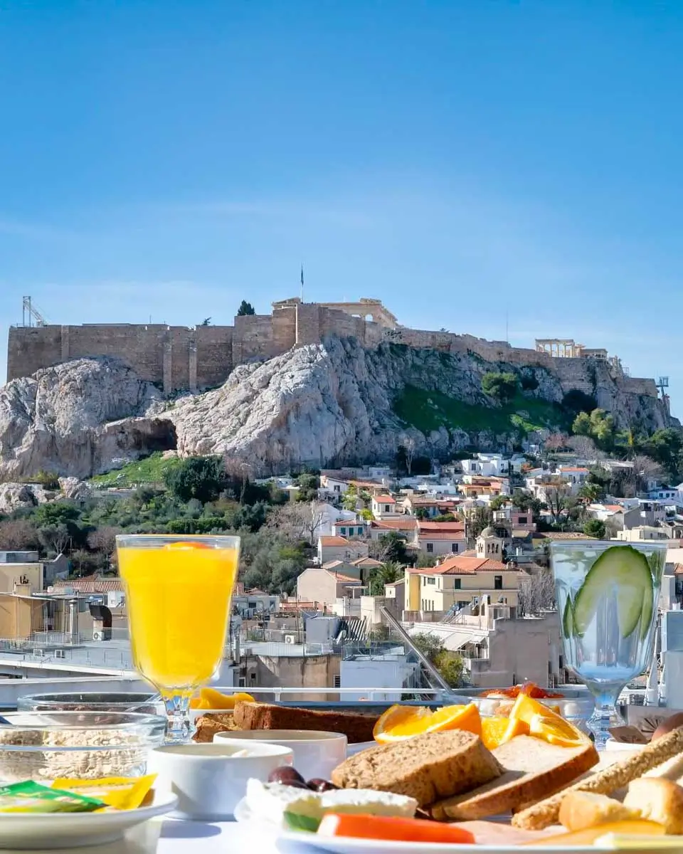 Rooftop breakfast with Acropolis view Hotel Adonis Athens