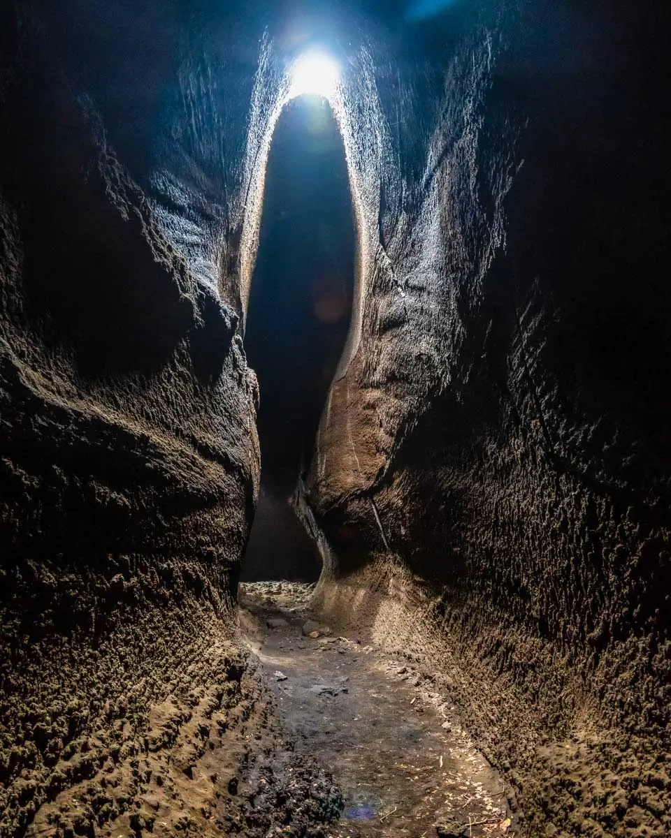Inside of a lava cave tube near Mt Etna on a tour from Syracus, Italy