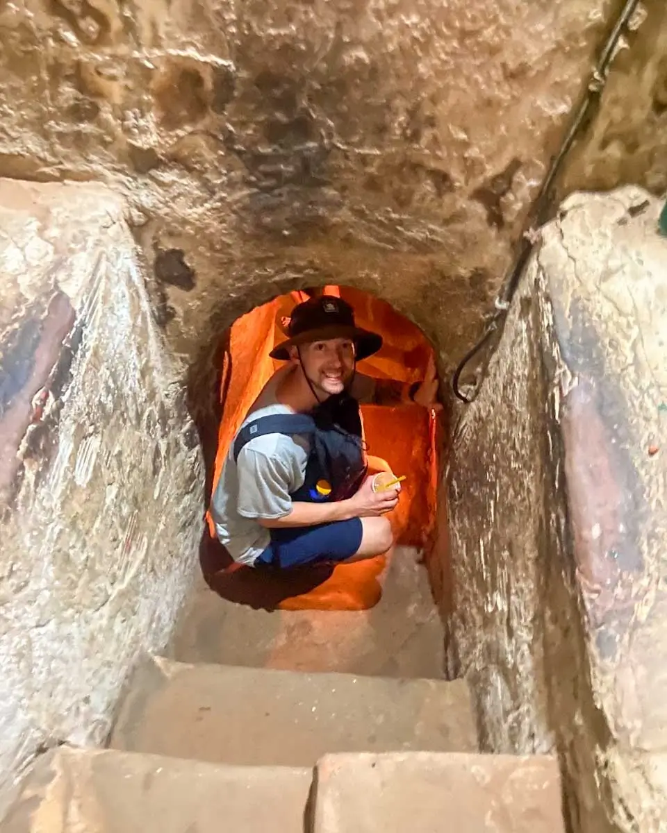 Jesse going down to the Cu Chi Tunnels in Vietnam