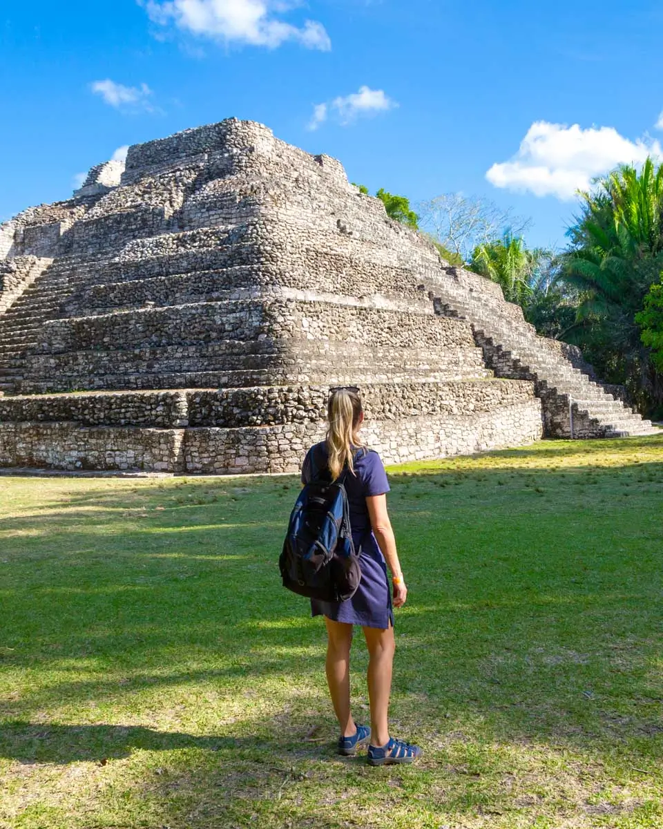Looking at Chacchoben Mayan ruins in Costa Maya Mexico