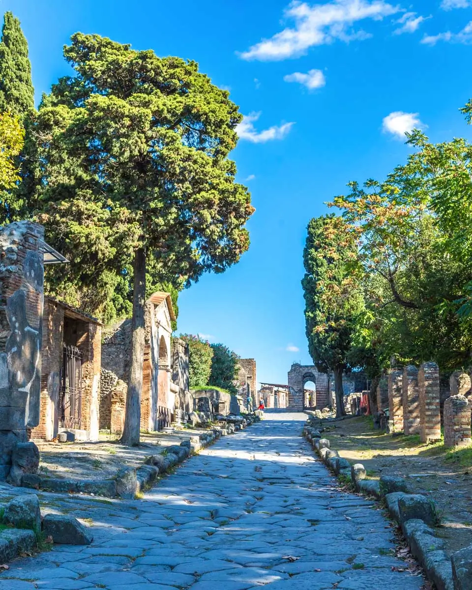 Looking at part of the ruins of Pompeii and trees seen in Pompeii Italy 1