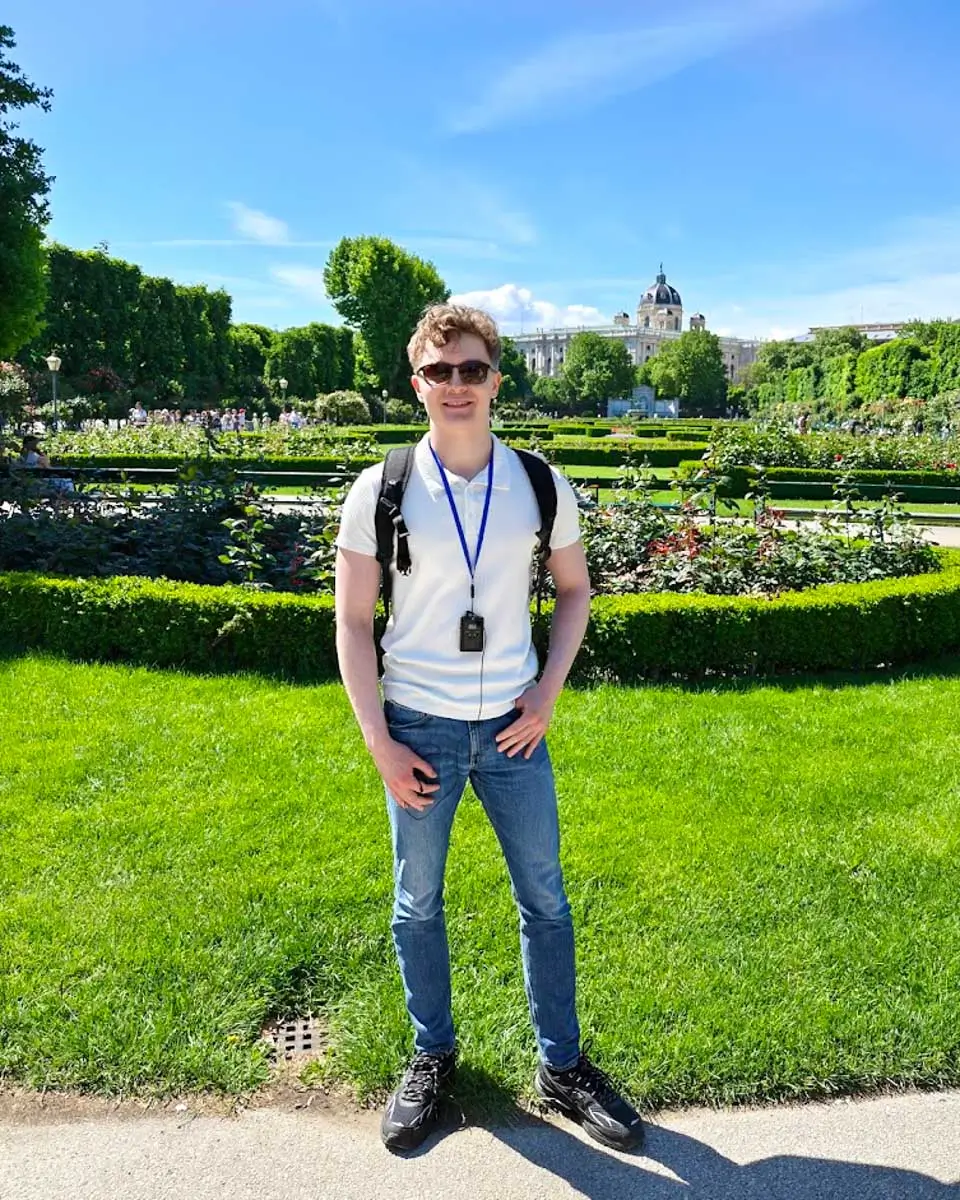 Luke walking through Schönbrunn Gardens in Vienna