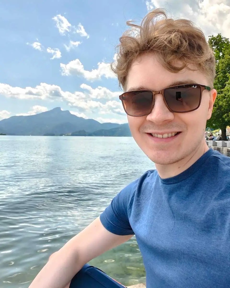 Luke taking selfie at Lake near Mondsee in Salzburg