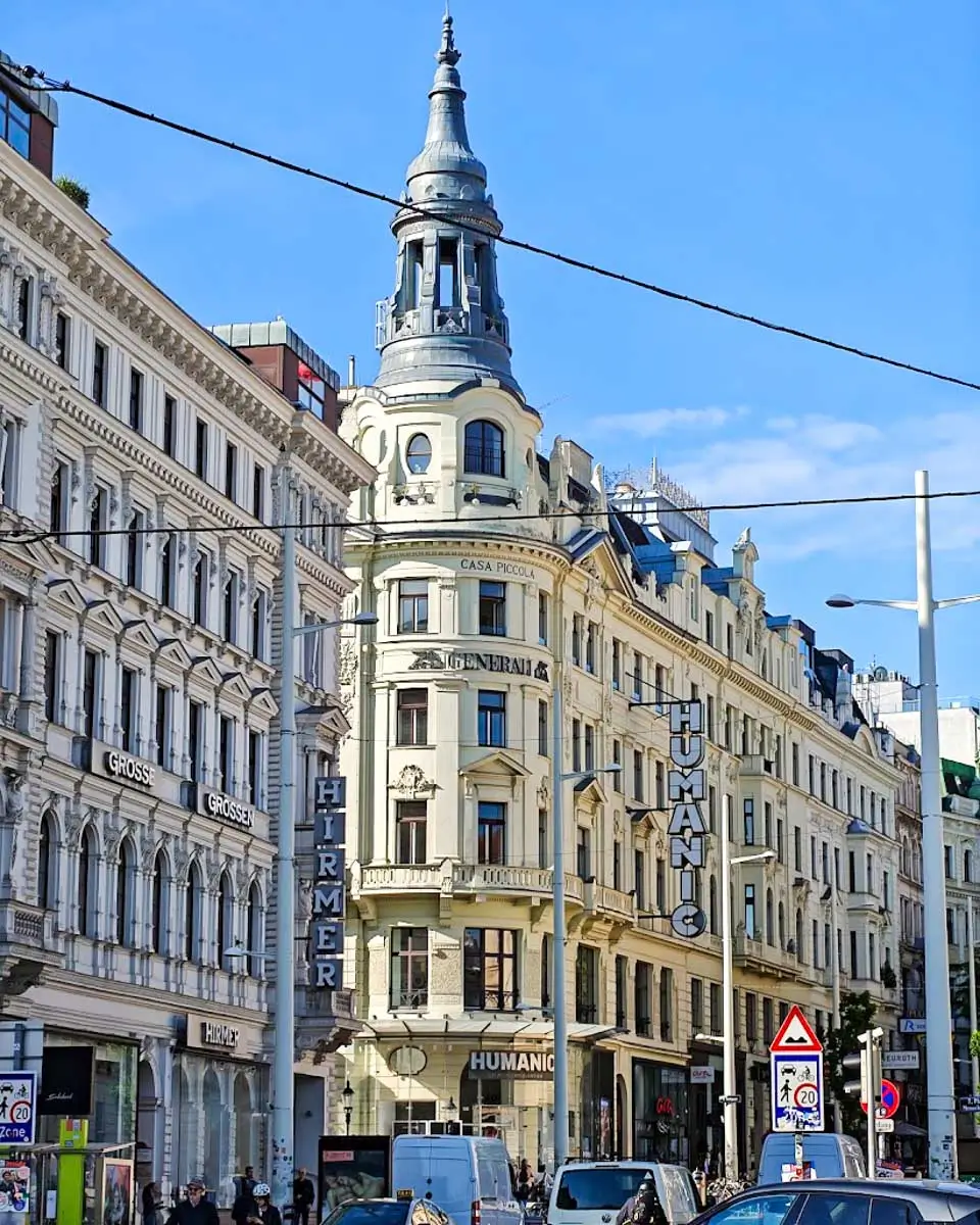 Historic buildings along Mariahilfer Straße near Neubau in Vienna
